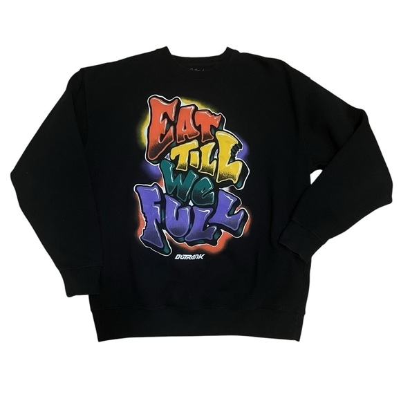 Outrank Men's “Eat Till We Full” Fleece Black Crew Neck Graphic Pullover Size L - Picture 6 of 6
